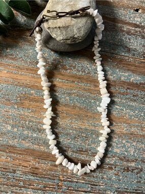 Handmade White Shell Chip Necklace with Toggle leather Clasp
